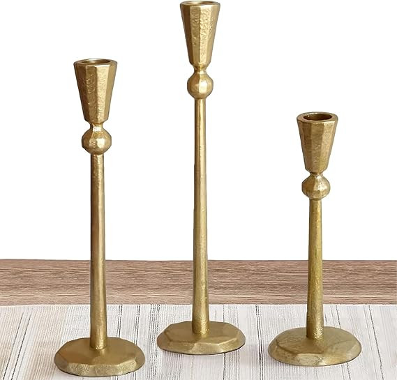 Candle Holders, Gold Iron Taper Candlestick Holder, Set of 3 Decorative Metal Candle Stand for We... | Amazon (US)