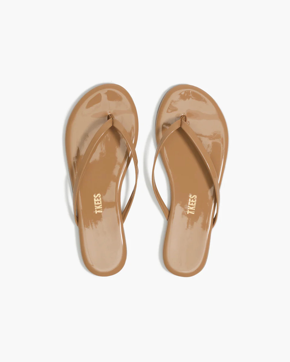 TKEES Lily Glosses Leather Flip Flops in Cocobutter | TKEES