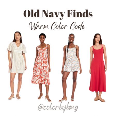 Old Navy Dresses and a Romper for Warm Color Codes

Get the colors pictured. 

Warm autumn 
Warm spring 