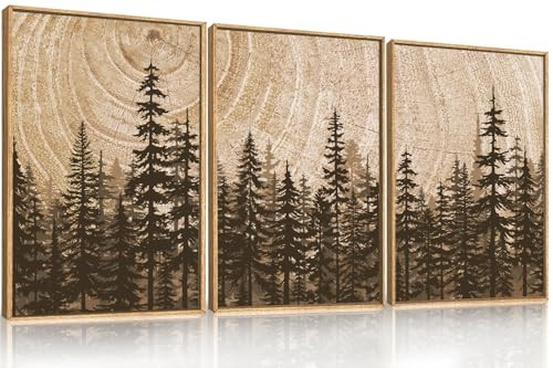 Celestdeco Rustic Pine Tree Forest Framed Canvas Wall Art Set-24"x36"x3 | Amazon (US)