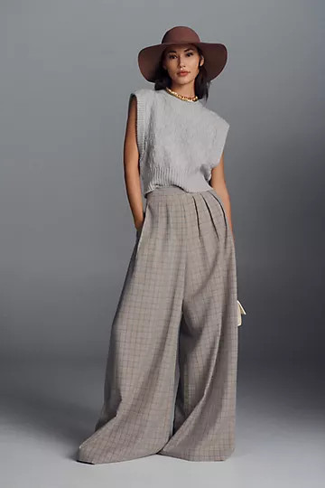 Corey Lynn Calter Pleated Wide-Leg Plaid Trousers | Anthropologie (US)