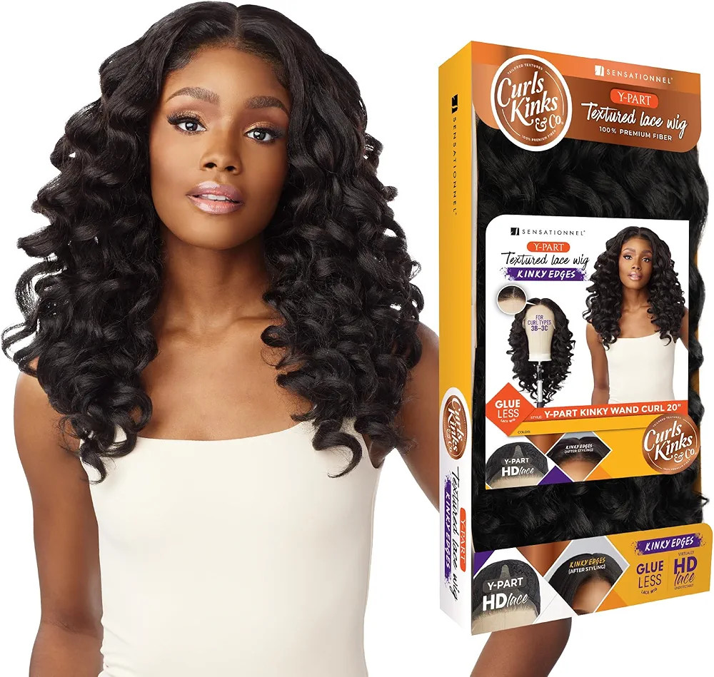 Sensationnel Curls Kinksandco Kinkyedges Wig - Kinky Wand Curl 20 Inch Y Part Lace Natural Kinkyt... | Amazon (US)