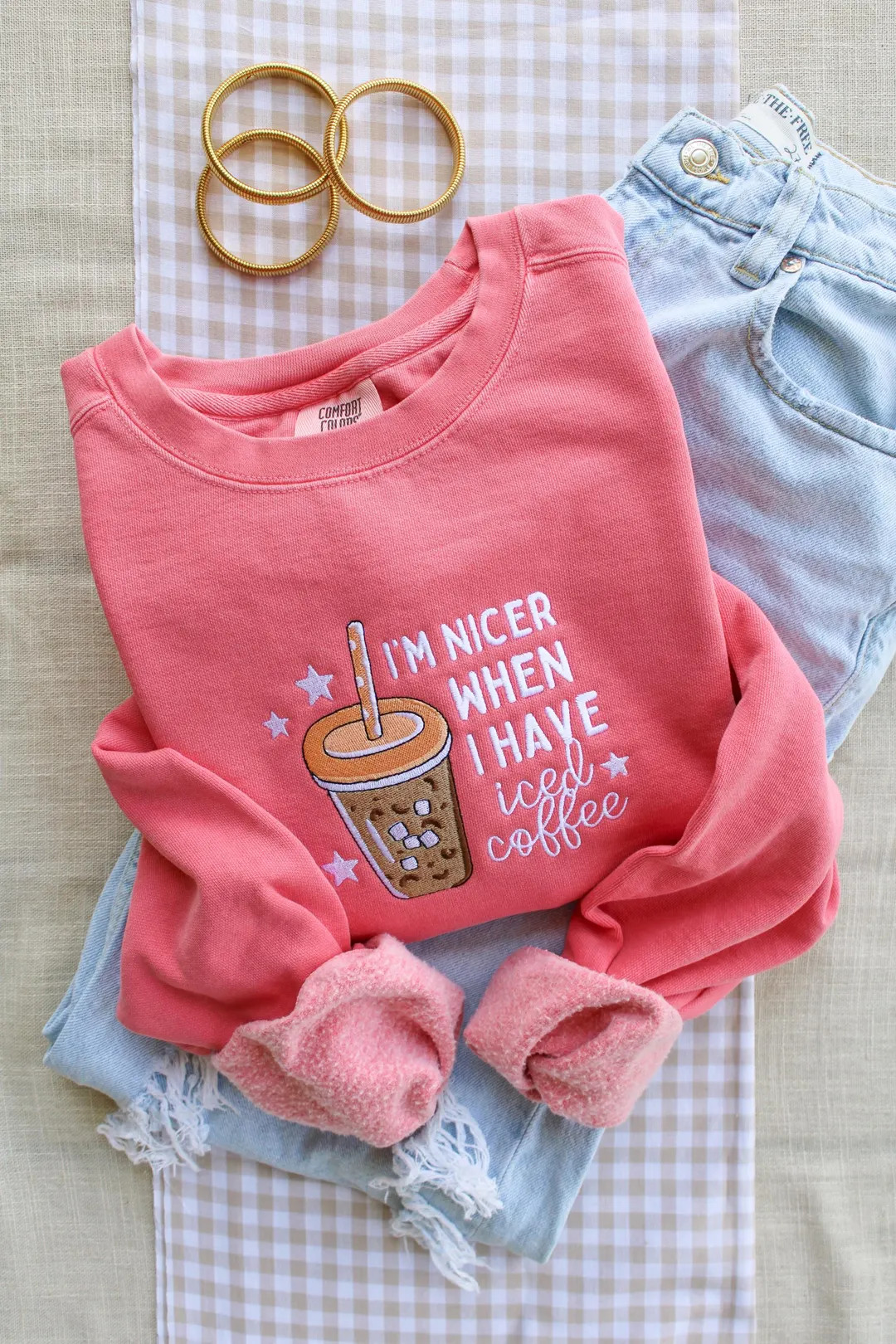 I'm Nicer When I Have Iced Coffee -- Embroidered Crewneck, Coffee Sweatshirt, Cozy Pullover - Ets... | Etsy (US)