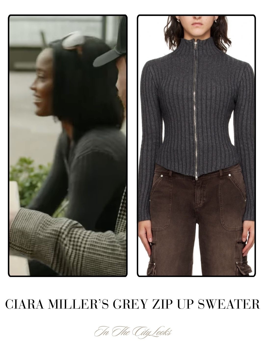 Ciara Miller’s Grey Zip Up Sweater