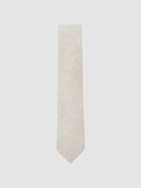 Reiss Oatmeal Vasto Linen Puppytooth Tie | Reiss UK