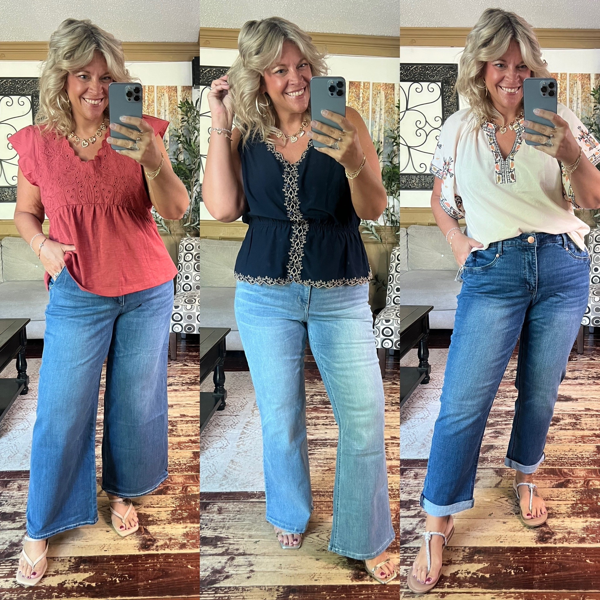 Democracy clothing jeans & tops. All tops size xl. Wide leg & flare jeans size 14; mid rise cuffed jeans size 16
I’m wearing the standard size in these items; plus size options if available I also linked :) 

#LTKFindsUnder100 #LTKMidsize #LTKStyleTip