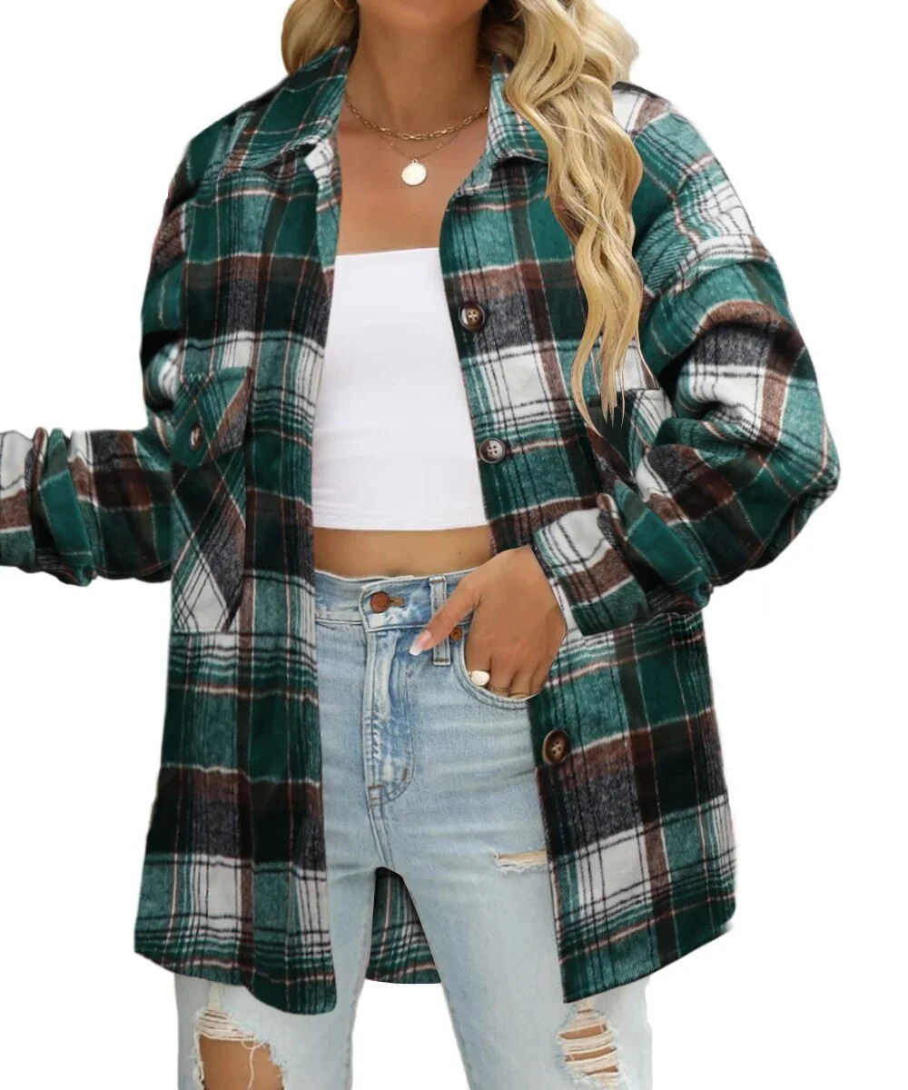 Fantaslook Flannel Shirts for Women Casual Plaid Shacket Pocketed Jacket Button Down Long Sleeve ... | Walmart (US)