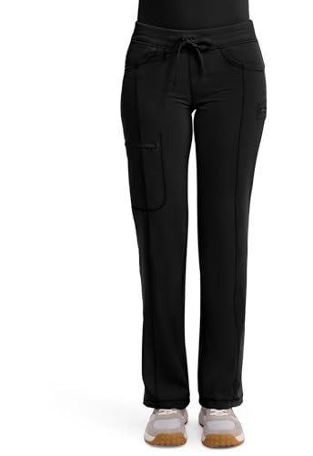 Cherokee Women's Infinty Low Rise Straight Leg Drawstring Scrub Pant, Black, Small Petite | Amazon (US)