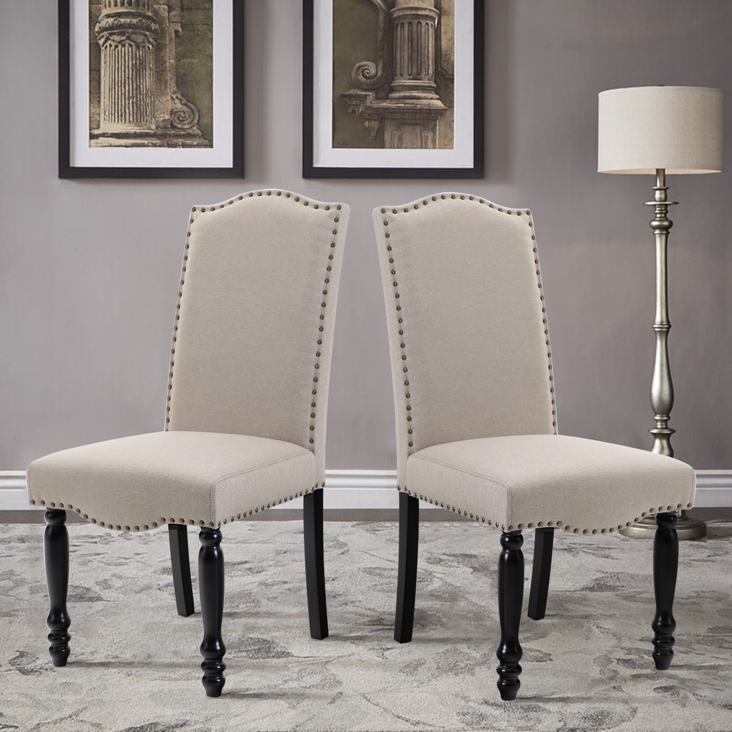 MF Studio 2PCS Parsons Diner Chair Dining Chairs with Nailhead Trim Upholstered Padded Kitchen Ch... | Walmart (US)