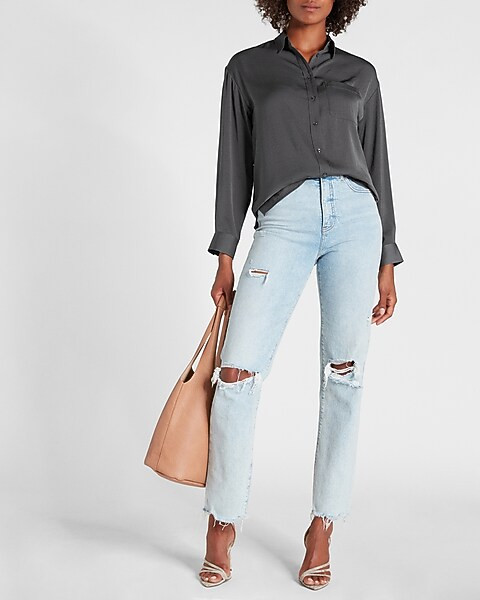 Satin Boyfriend Shirt | Express