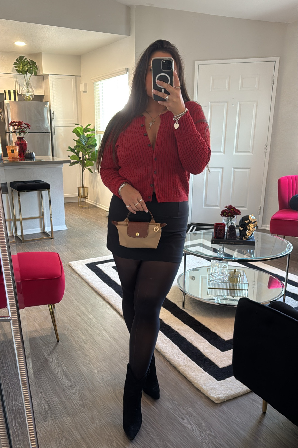 Fall outfit 🍂🪵🤎
Brandy Melville Zoe cardigan one size 
Tights are Commando size medium 
Abercrombie skirt size medium 
Longchamp Le Pilage mini cosmetic case
Suede booties
Suede for fall

#LTKStyleTip #LTKSeasonal #LTKFindsUnder50