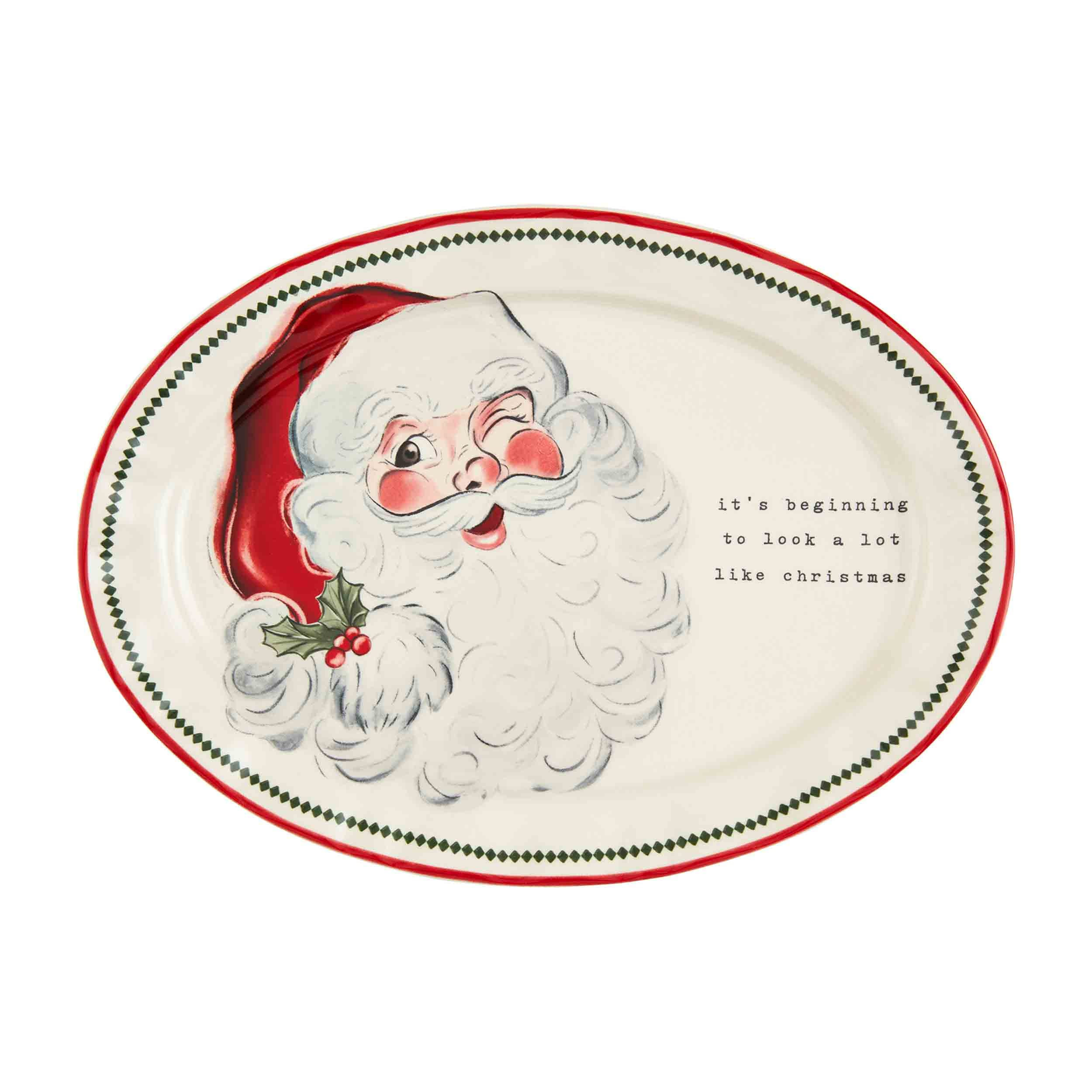 Mud Pie Vintage Santa Christmas Platter, 11 1/2" x 15 1/2", White | Amazon (US)