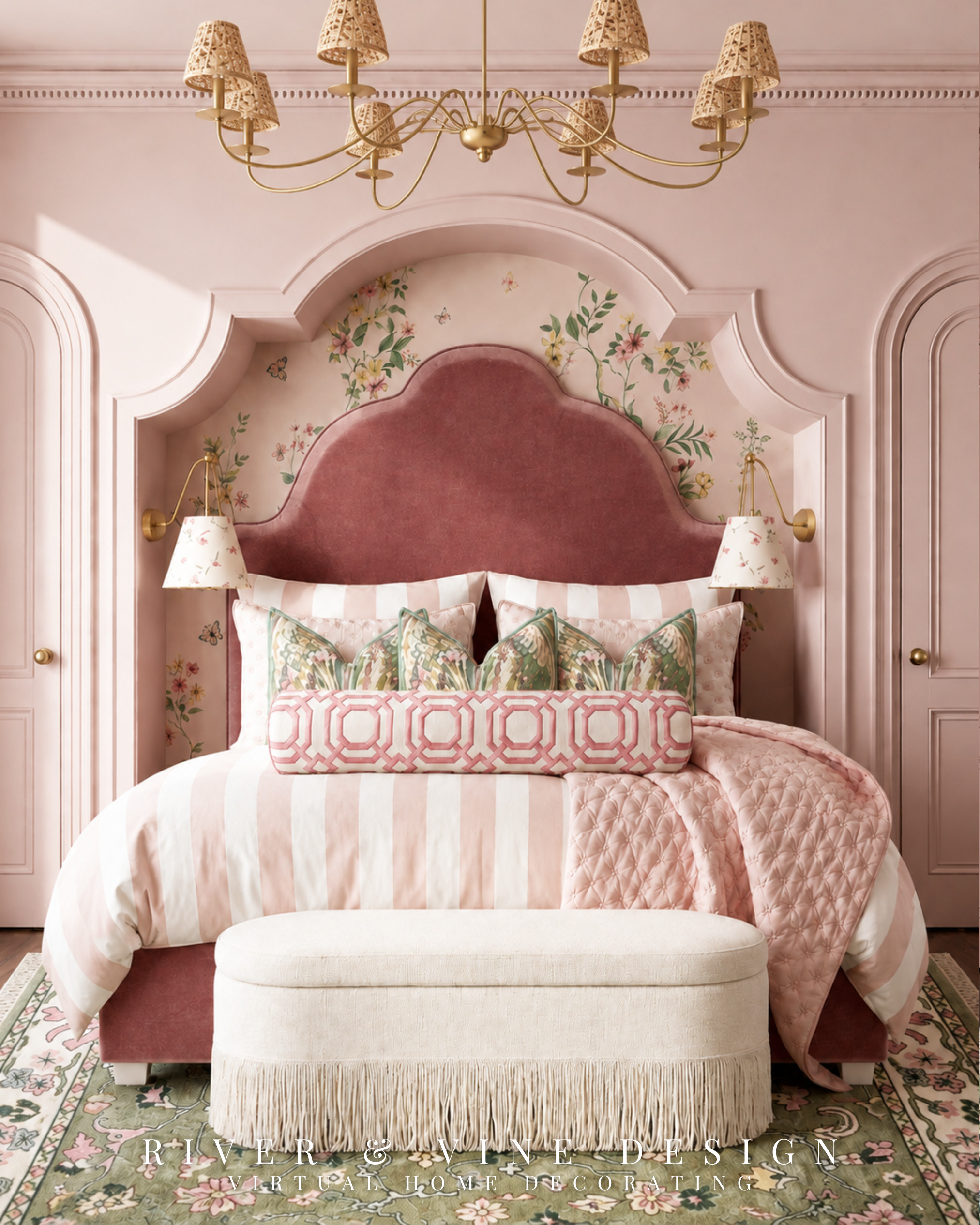 Here’s Option 2 for the same nursery designed to grow with her—and one change makes the room feel completely different.

The sculptural upholstered bed gives the room a more tailored look that can carry it well beyond the nursery years. The deeper rose fabric grounds the playful wallpaper and patterned bedding, while the classic silhouette keeps the room from feeling overly juvenile.

Both bed options work with the exact same design, so this really comes down to personality: the charming gingham daybed from Option 1 or this more polished upholstered bed?

pink upholstered bed, nursery to big girl room, bedroom that grows with child, traditional girls bedroom, floral wallpaper bedroom, pink statement bed, layered bedding ideas, timeless kids room

I may receive a commission from purchases made through my links.

#LTKHome #LTKKids