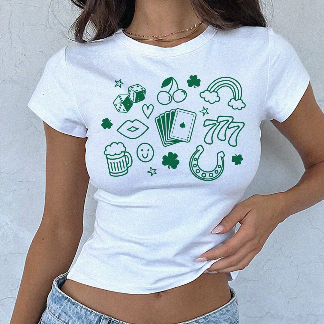 Lucky Doodles Micro Rib Baby Tee, St. Patrick's Day Outfit, Angel Number 777, Shamrock Clover Iri... | Etsy (US)