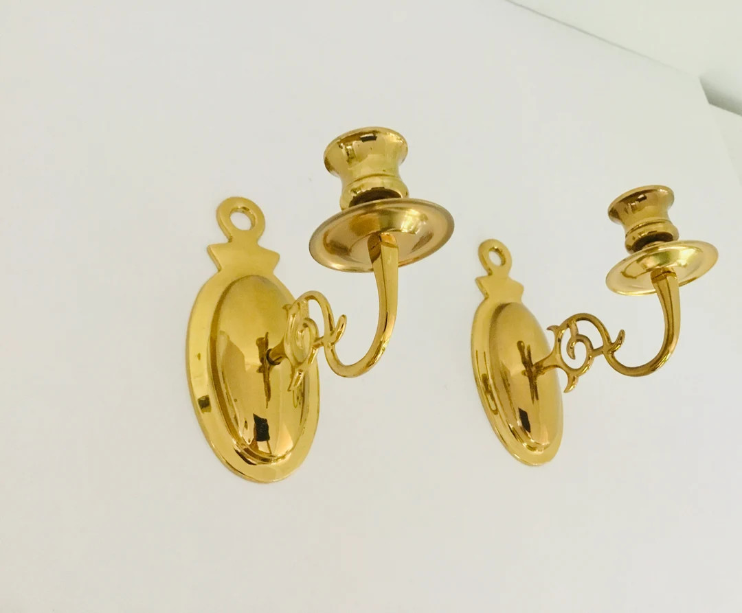 Vintage Pair Ornate Candle Wall Sconces Solid Brass Wall - Etsy | Etsy (US)