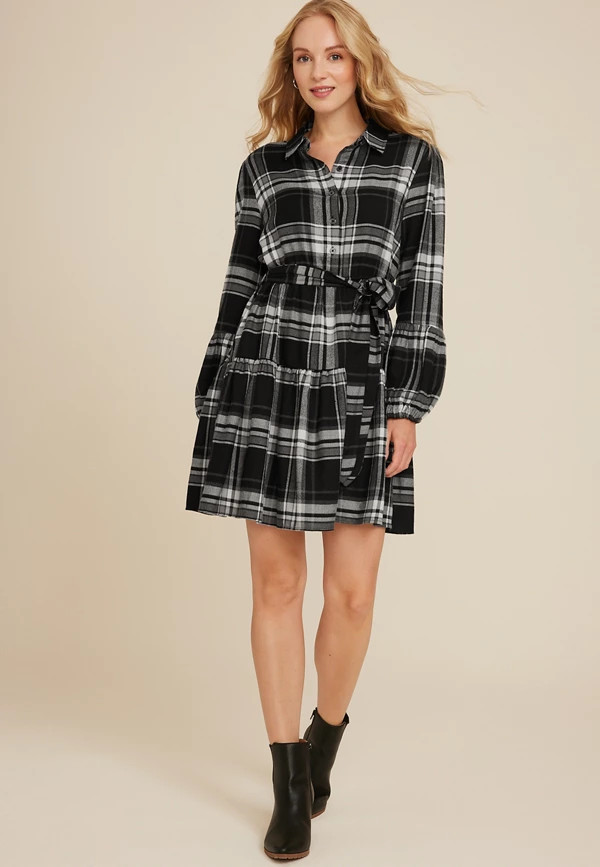 Plaid Babydoll Mini Dress | Maurices