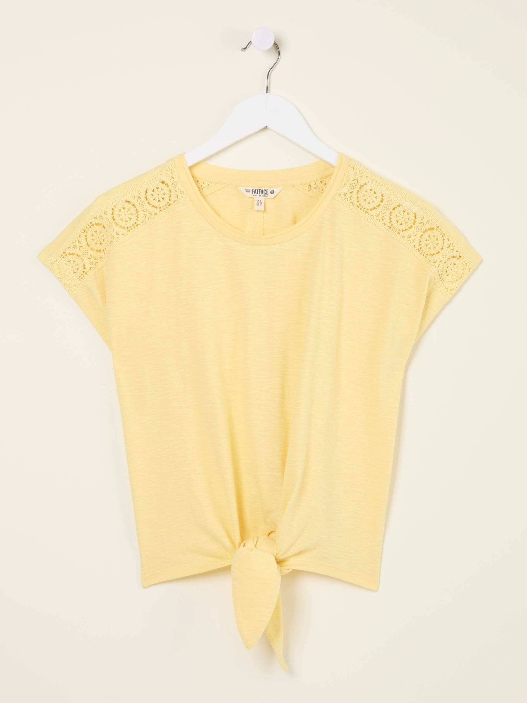 Fat Face FatFace Light Yellow Lace Tie Front T Shirt | Next EU