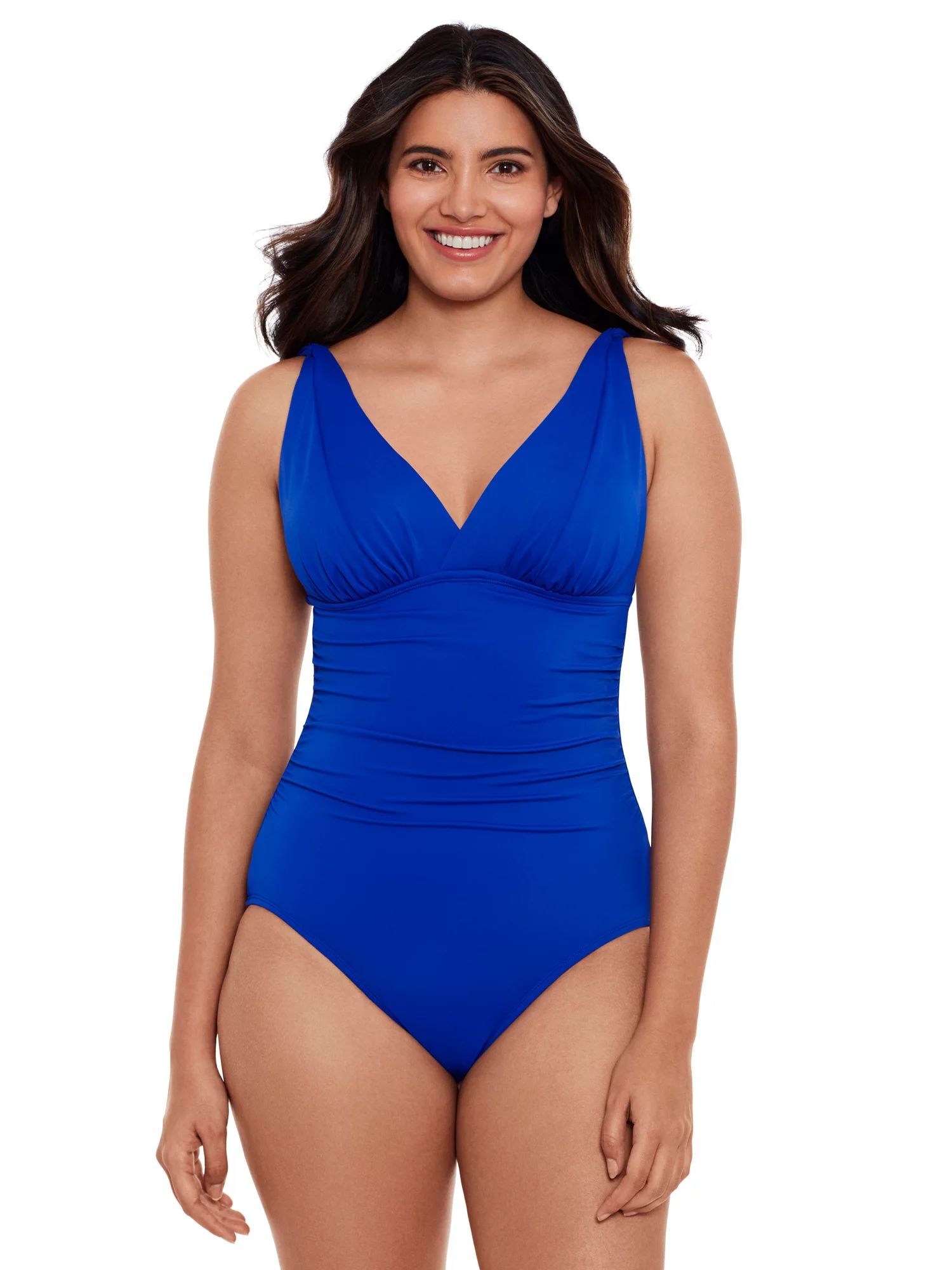 Time and Tru Women's and Women's Plus Size Solid Plunge V Neck One Piece Swimsuit | Walmart (US)