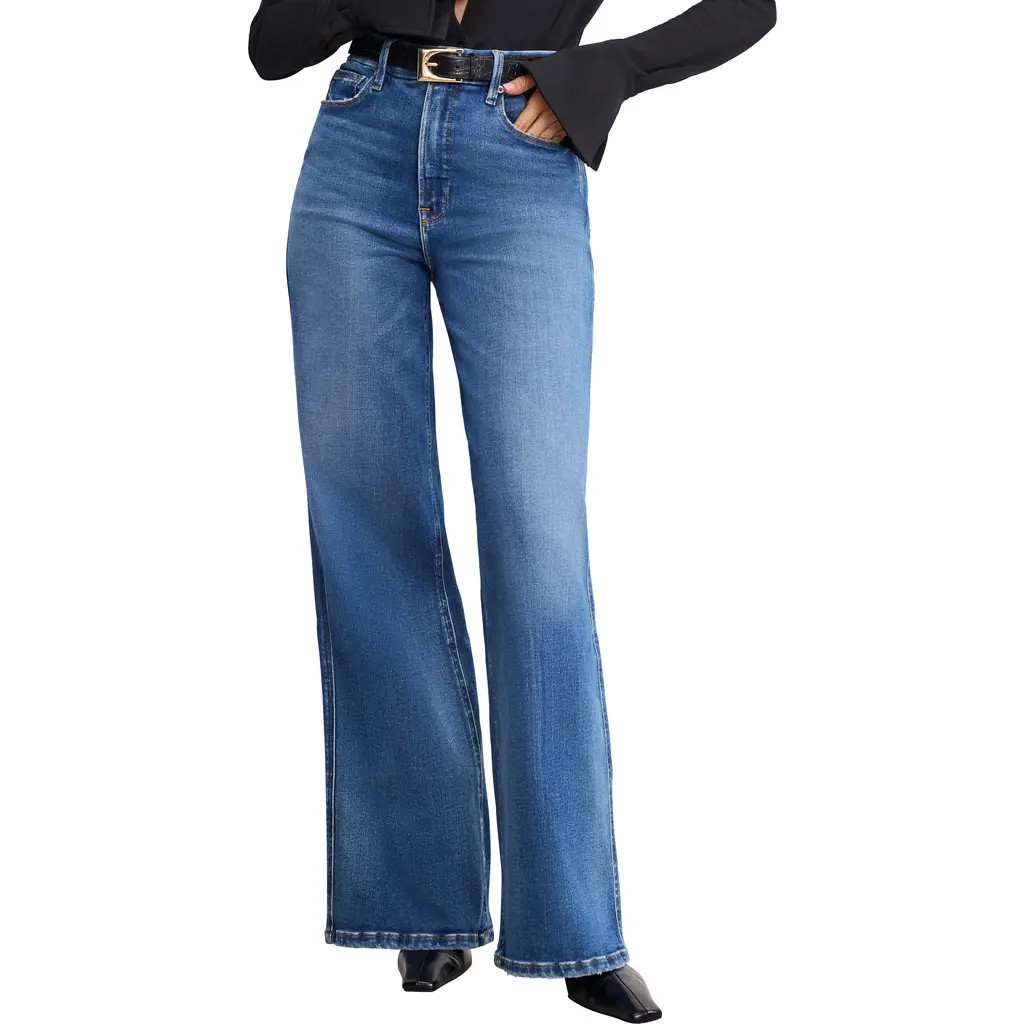 Good American Soft-Tech Good Skate High Waist Wide Leg Jeans in Indigo891 at Nordstrom, Size 6 | Nordstrom