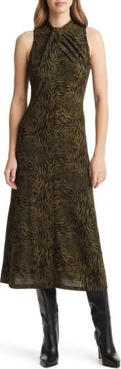 Twist Neck Animal Print Midi Dress | Nordstrom