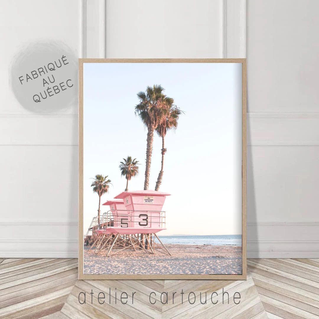 Pink Coast Guard Tower, Beach Life, Life Guard, Palm Trees, Summer Prints, Pink Lifeguard Hut, Ca... | Etsy (US)