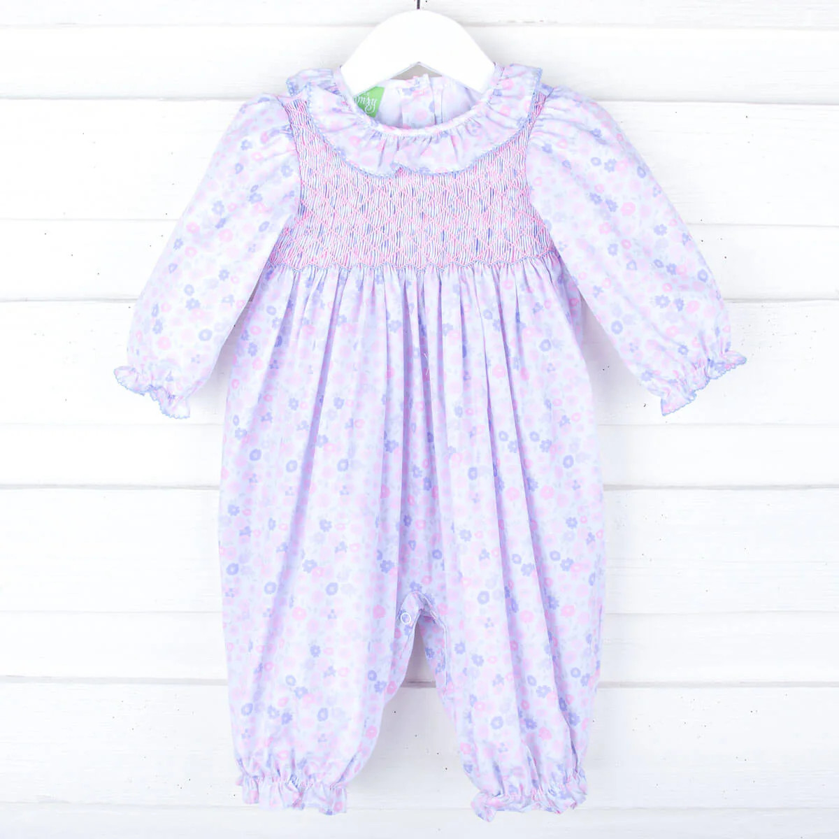 Pink Floral Geo Smocked Long Sleeve Long Bubble | Classic Whimsy