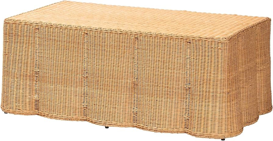 Bali & pari Palm Scalloped Rattan Coffee Table - Handwoven Wicker Rectangle Accent Table for Livi... | Amazon (US)