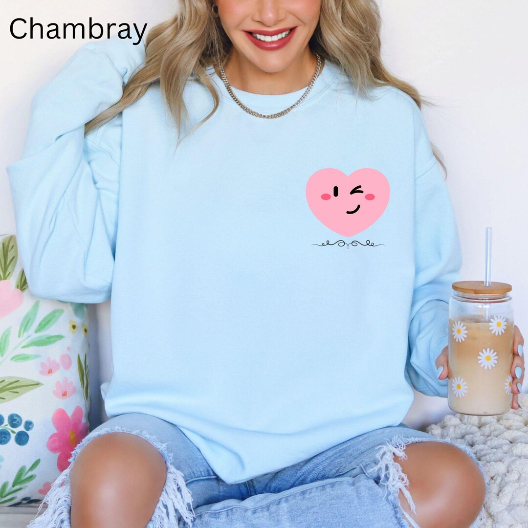 Smiley Face Heart Sweatshirt, Valentines Day Oversized Crewneck Jumper, Unisex Garment-dyed Top, ... | Etsy (US)