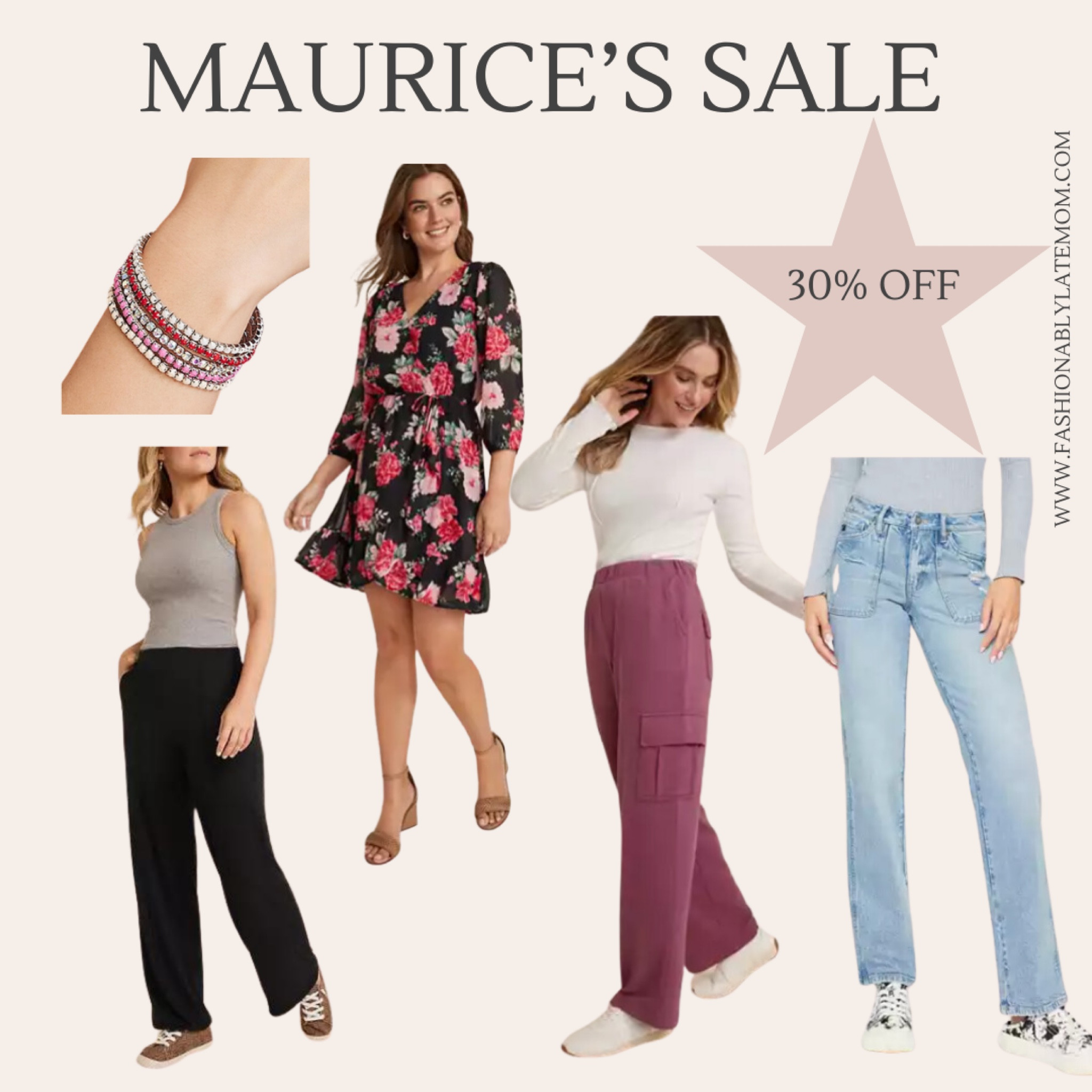 Maurice’s is having 30% off sale today! 
Fashionablylatemom 
Multicolor Rhinestone Stretch Bracelet Set
Floral Wrap Skater Dress
KanCan™ High Rise Porkchop Pocket Straight Jean
High Rise Cargo Wide Leg Sweatpant
Cloud Stretch High Rise Wide Leg Pant
Sale alert 

#LTKstyletip #LTKsalealert