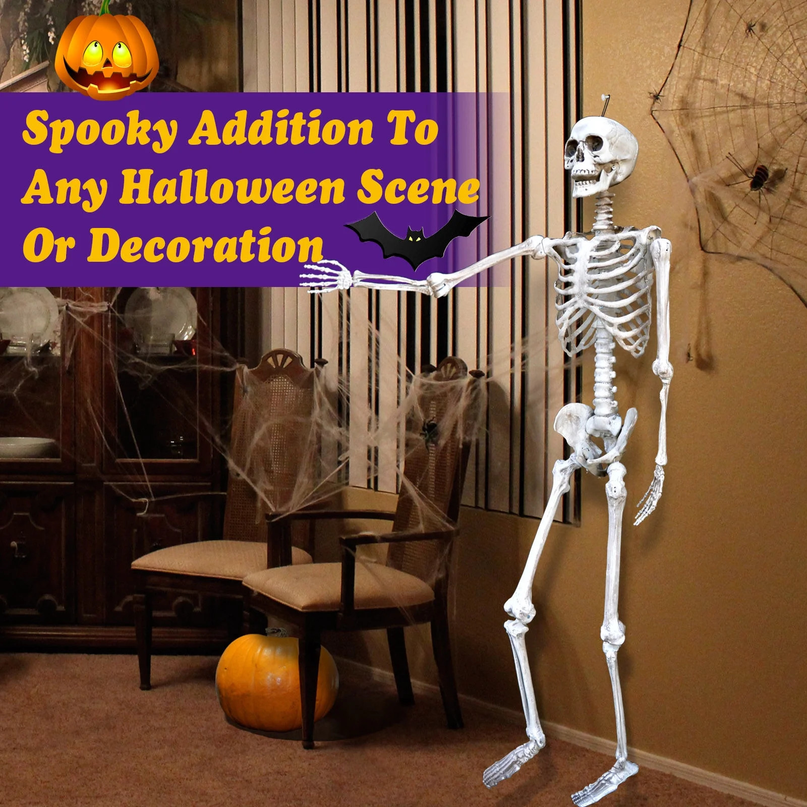 Sunrise Indoor/Outdoor Poseable 5.6' Crazy Skeleton Skull Pose-N-Stay Life Size Halloween Decorat... | Walmart (US)