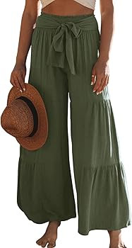 Lafural Women Summer High Waisted Cotton Linen Flare Palazzo Pants Beach Pant Long Bell Bottom Lo... | Amazon (US)