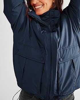 Womens Cropped Puffer Jacket Warm Long Sleeve Zip Up Baggy Short Winter Coat Outerwear | Amazon (US)