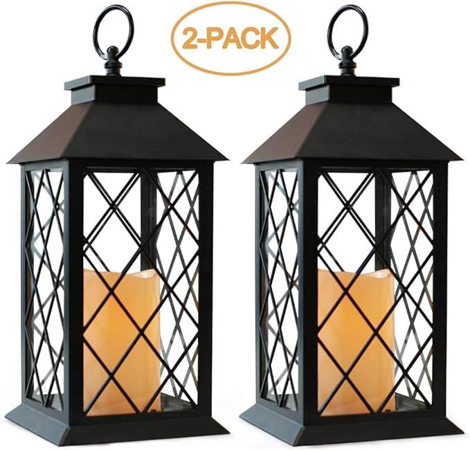 Bright Zeal 2-Pack 14" Vintage Candle Lantern With LED Flickering Flameless Candle (Black, 6hr Ti... | Amazon (US)