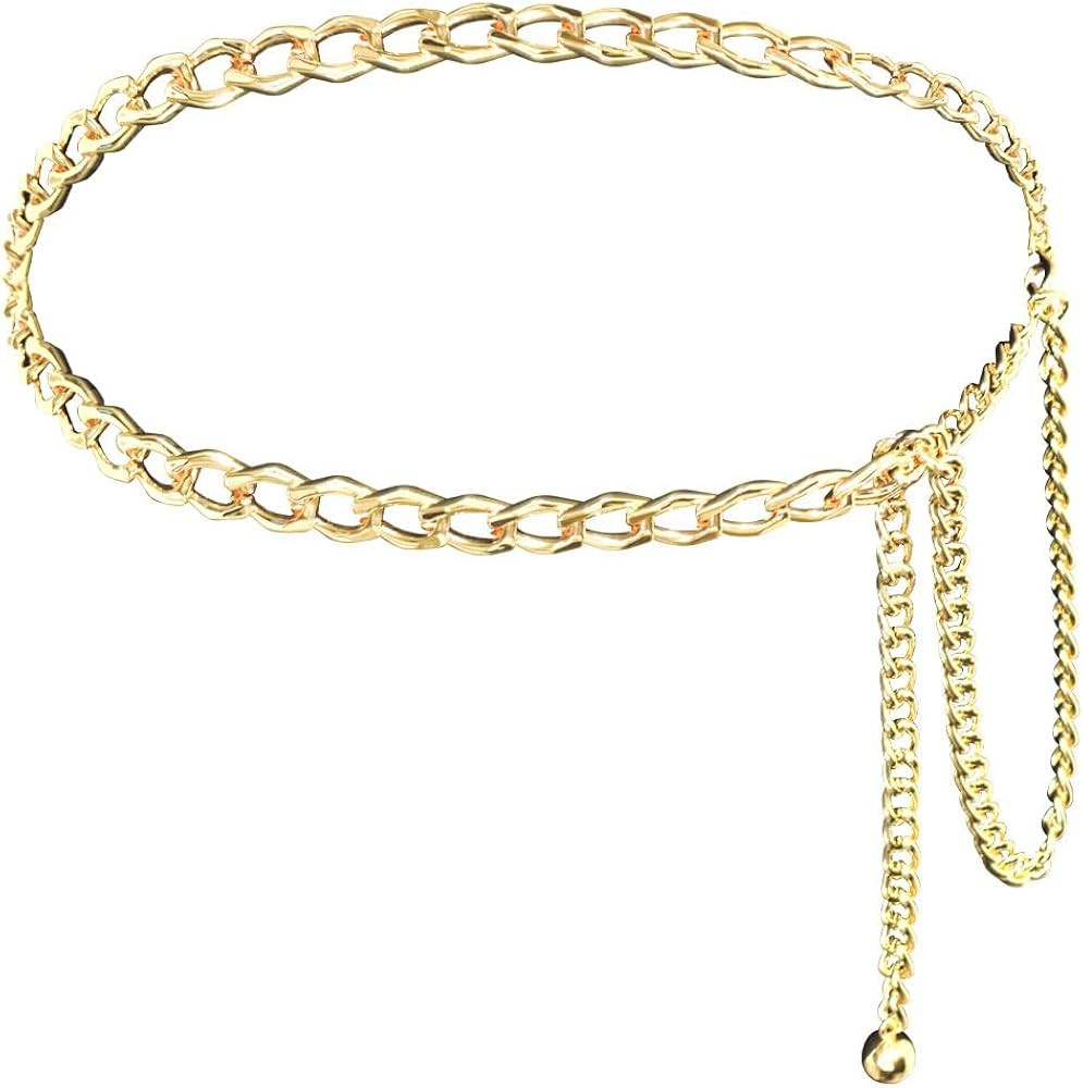 Gold Waist Chain Belt for Women, Adjustable Fashion Metal Body Link Belts for Jeans Dresses | Amazon (US)