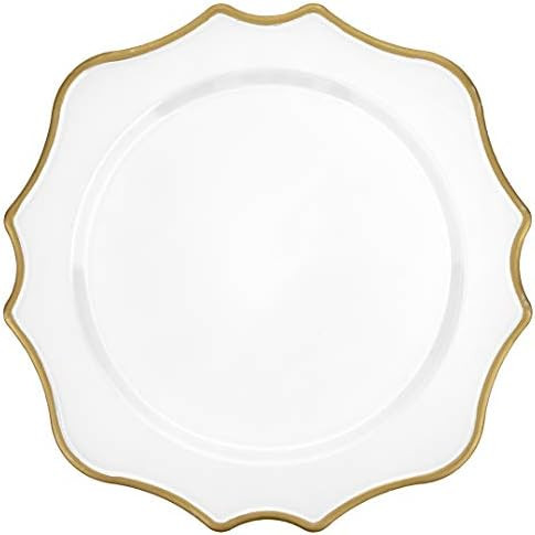 Koyal Wholesale 13.5" White and Gold French Scroll Charger Plates, Bulk Set of 4 Scalloped Acrylic P | Amazon (US)