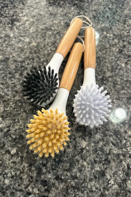 My kitchen scrub brushes have bamboo handles! 2 are soft bristle and the dark one is harder bristles for cast iron  

#LTKsalealert #LTKhome