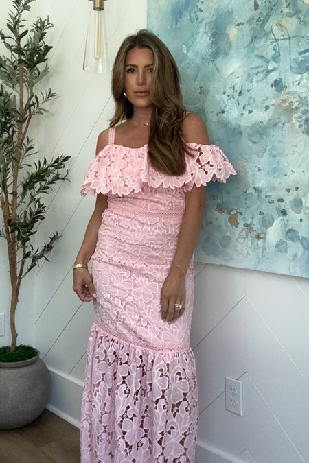 Pink lace dress perfect for Sunday church or Mother’s Day! Also so cute for a baby shower! 
Use code JESSFAY