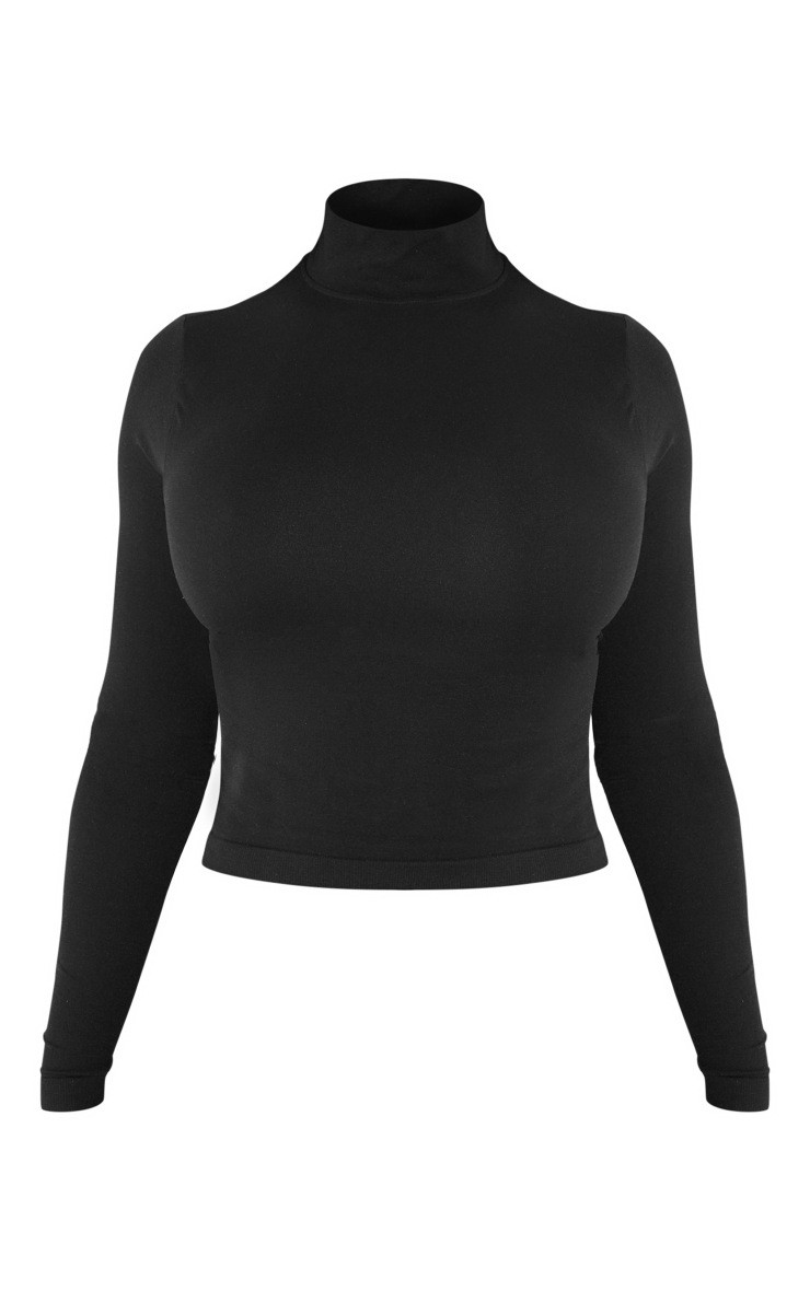 Shape Black Sculpted High Neck Long Sleeve Top | PrettyLittleThing US