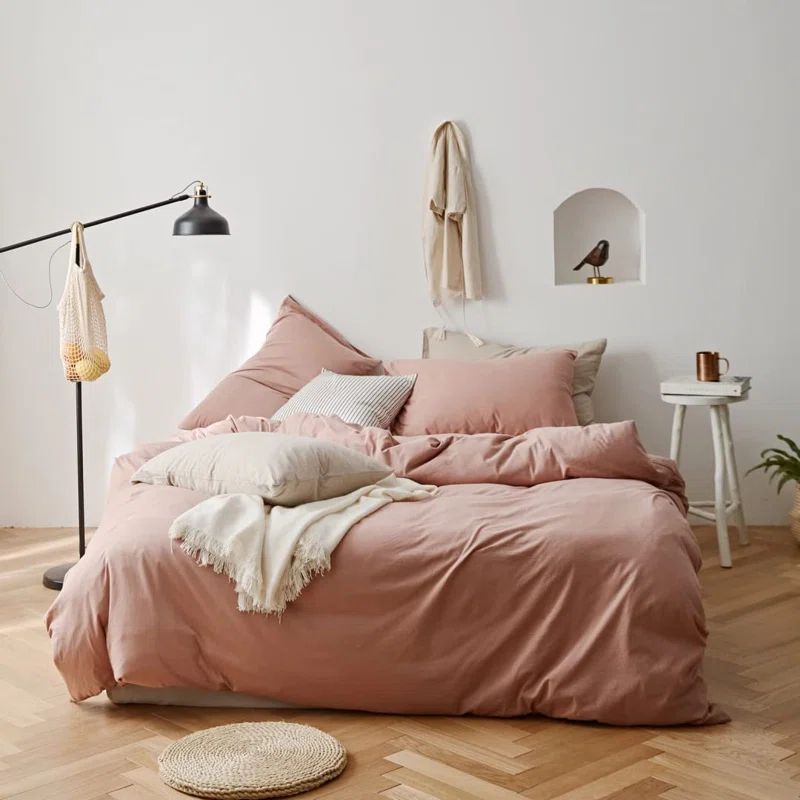 Blush Pink Solid Color Modern Minimalist Style Duvet Cover Set | Wayfair North America