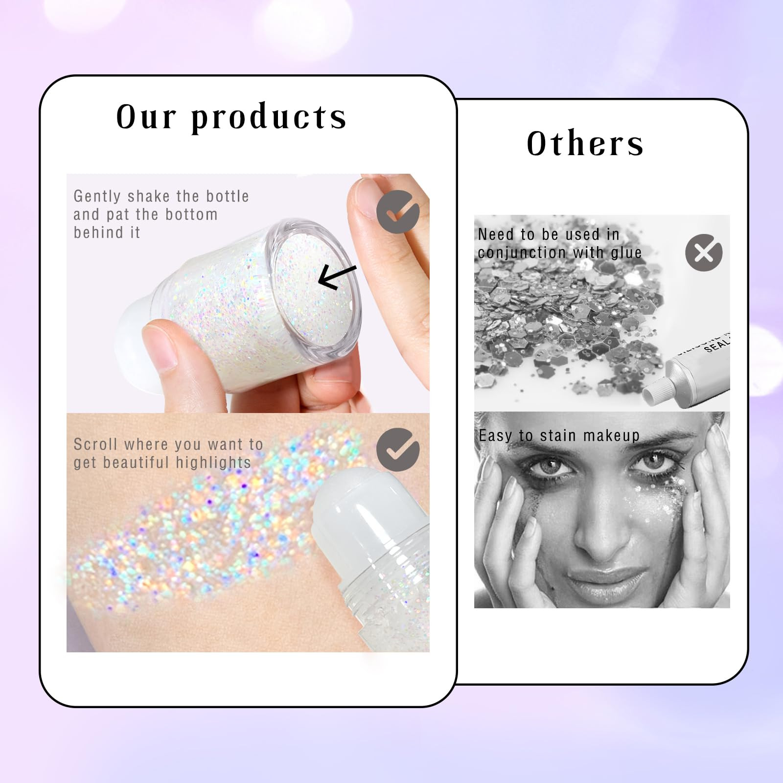 Roll-on Holographic Body Glitter Gel for Face Hair, Chameleon Color Changing Glitter Gel Under Li... | Amazon (US)