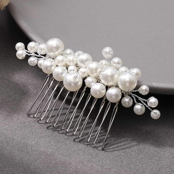 Casdre Pearl Bride Wedding Hair Comb Silver Bridal Side Comb Hair Piece Wedding Hair Accessories ... | Amazon (US)