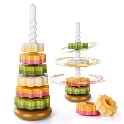 SIMPLEFINE Stacking Toys for Toddlers 1-3,Montessor Spinning Stacker Toy,Ring Stacker Toys,Sit and Spin Sensory & Autism Fine Motor Skills for Babies 6-12 Months, 16-Inch，Rotating Tower Toy | Amazon (US)