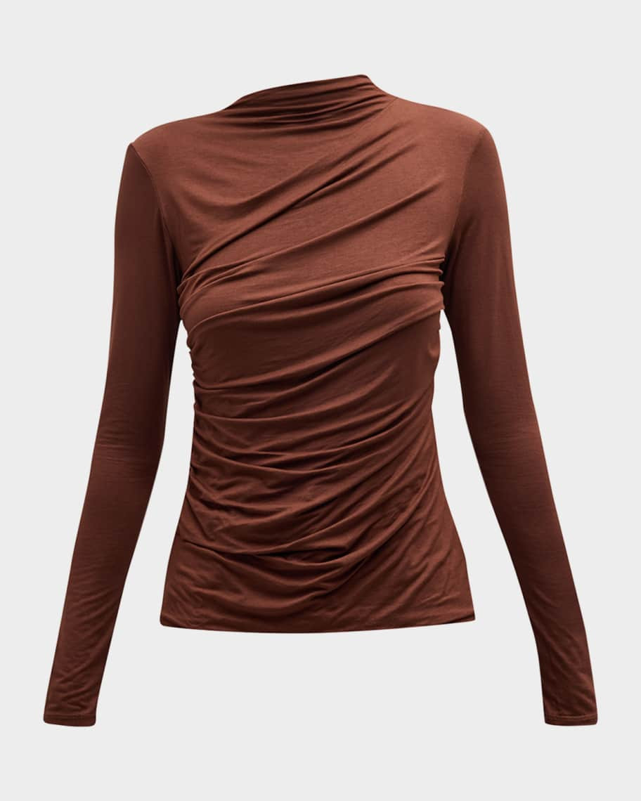 Ruched-Front Long-Sleeve Jersey Top | Neiman Marcus