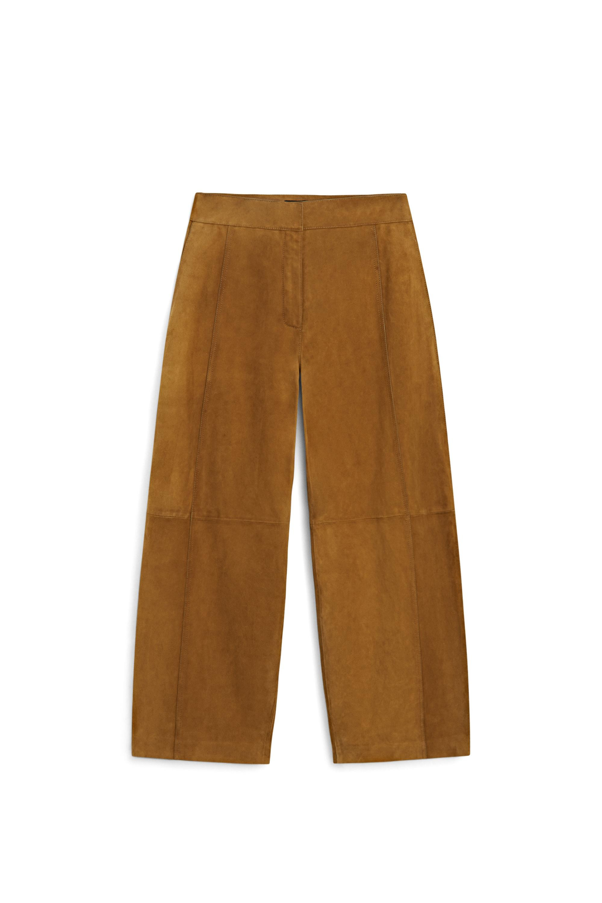Pantalon barrel fit en cuir daim - CAMEL SOMBRE | Massimo Dutti FR