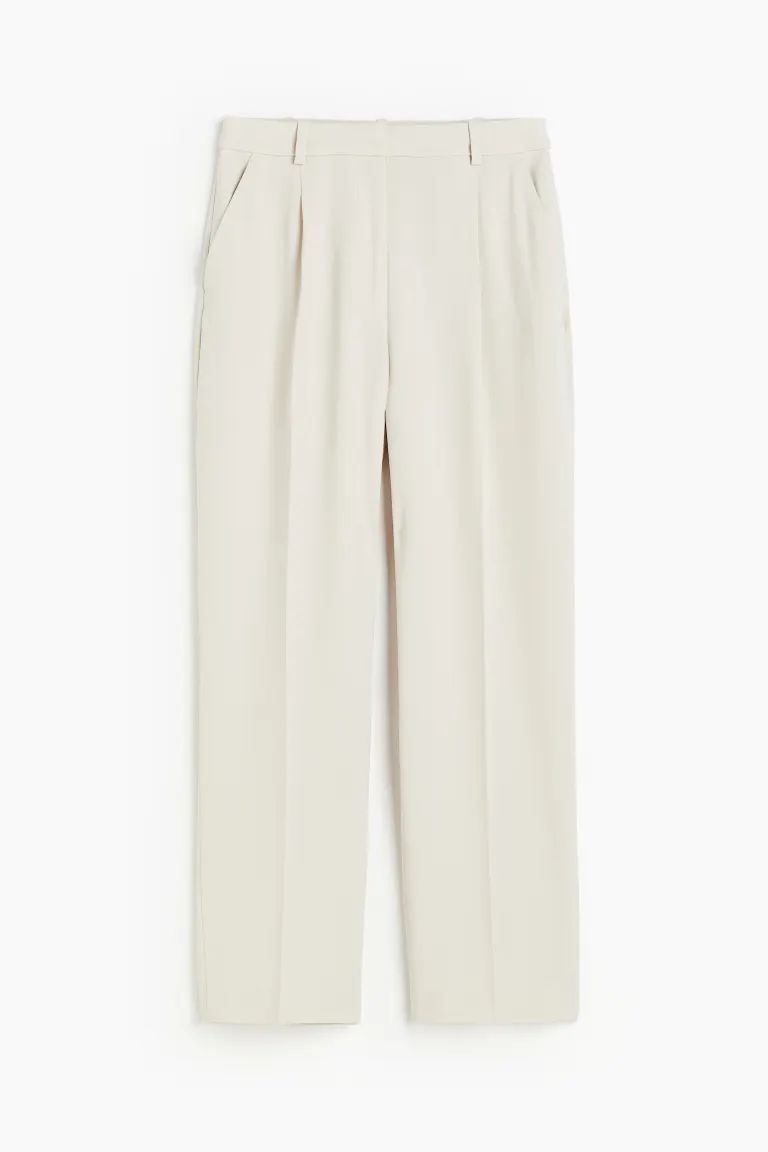 Wide crease-leg trousers - Light beige - Ladies | H&M GB | H&M (UK, MY, IN, SG, PH, TW, HK)