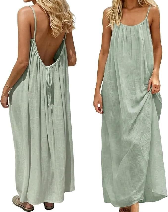 Backless Cami Dress Backless Dress House Dress for Women Sleeveless Long Cami Lounge Dress Backle... | Amazon (US)