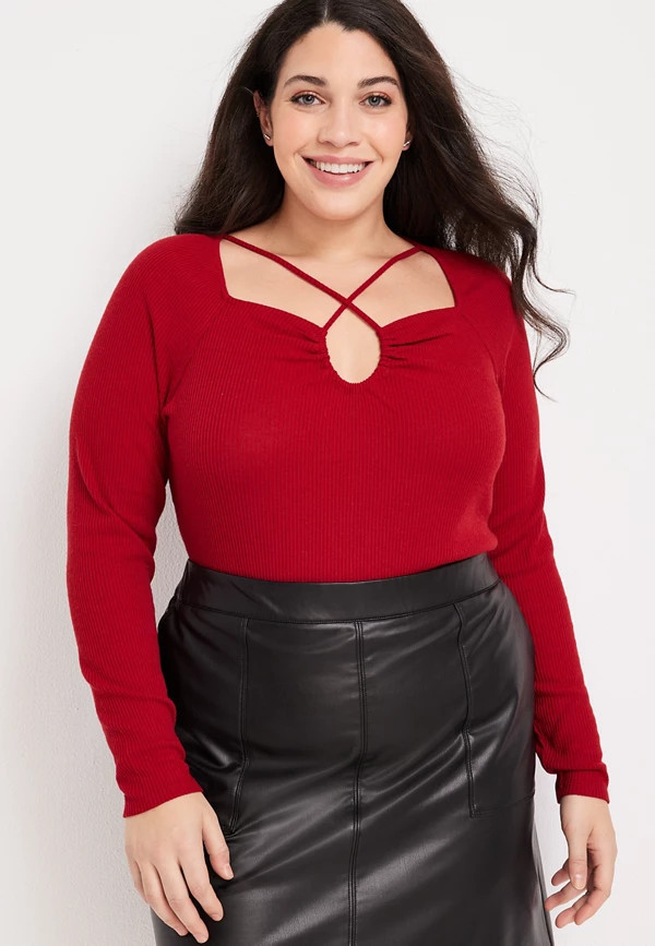 Plus Size Strappy Cut Out Blouse | Maurices