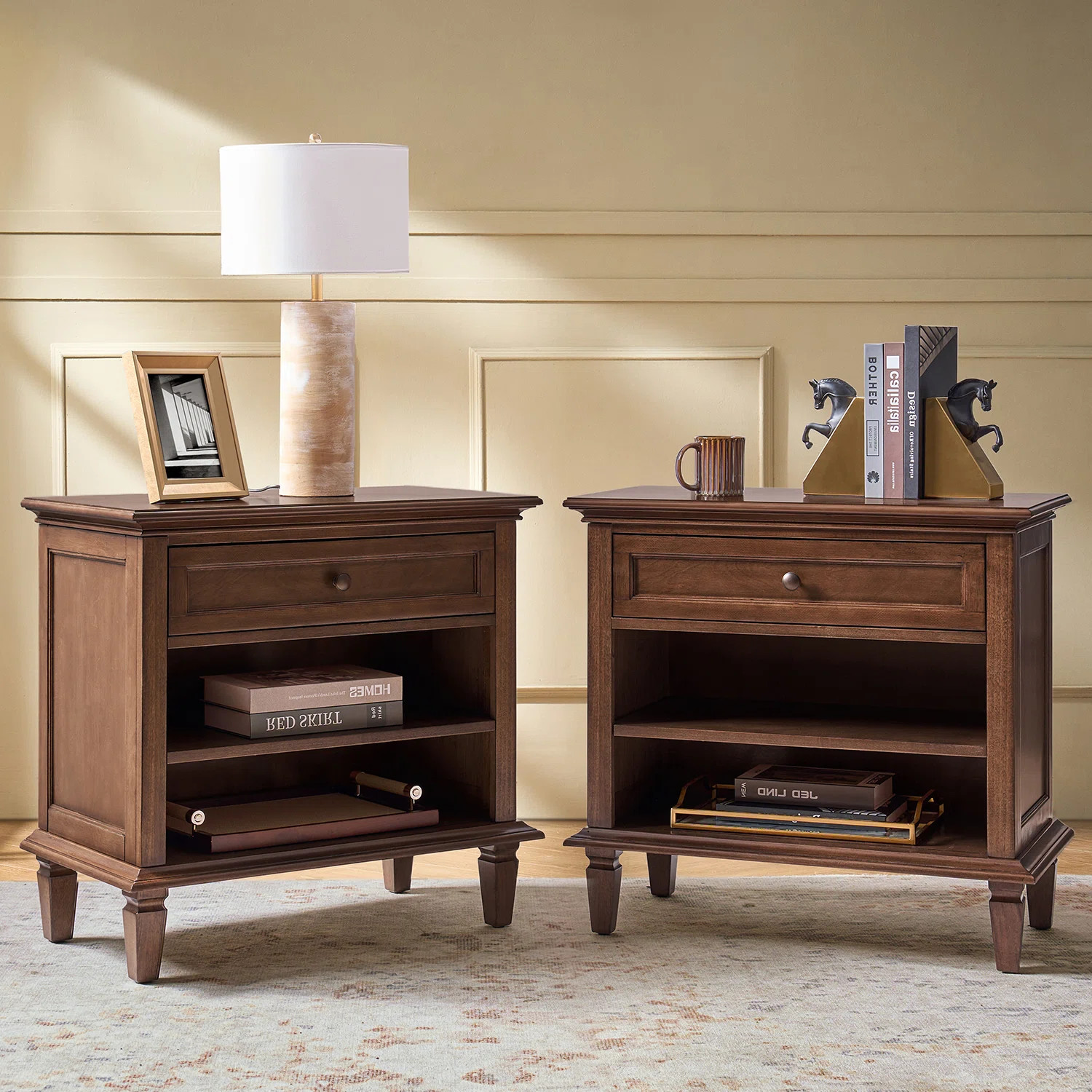 Arthelia Transitional 28.43'' W 1-Drawer Nightstand with Solid Wood Legs and Built-in Charging St... | Wayfair North America