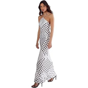 Nasty Gal Satin Polka Dot Halter Neck Cowl Back Maxi Dress | Amazon (US)