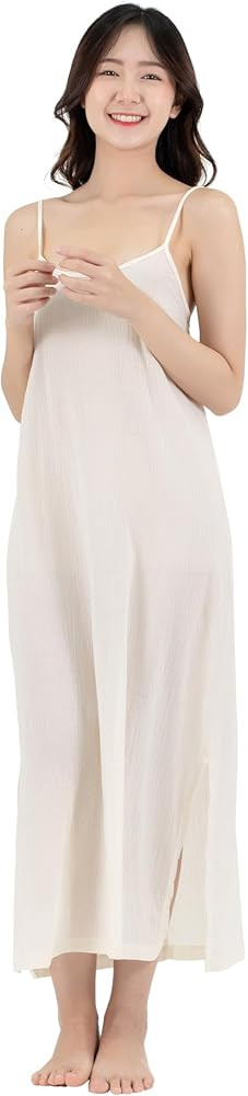 Long Cotton Full Slip Dress Lingerie Nightwear Adjustable Spaghetti Strap | Amazon (US)